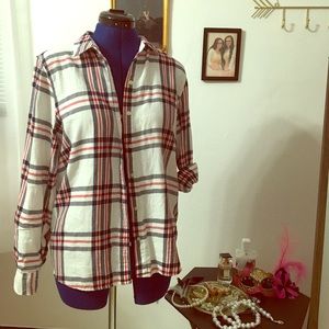 Red white and blue flannel shirt